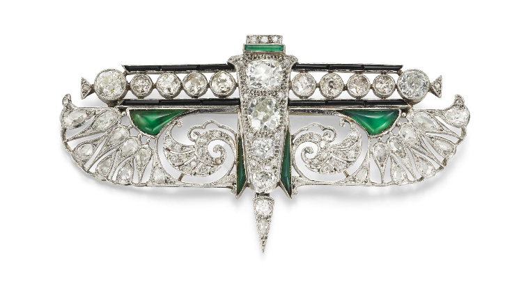 An Art Deco Egyptian Revival diamond and gem-set brooch, circa 1925 | Sold for £9,062